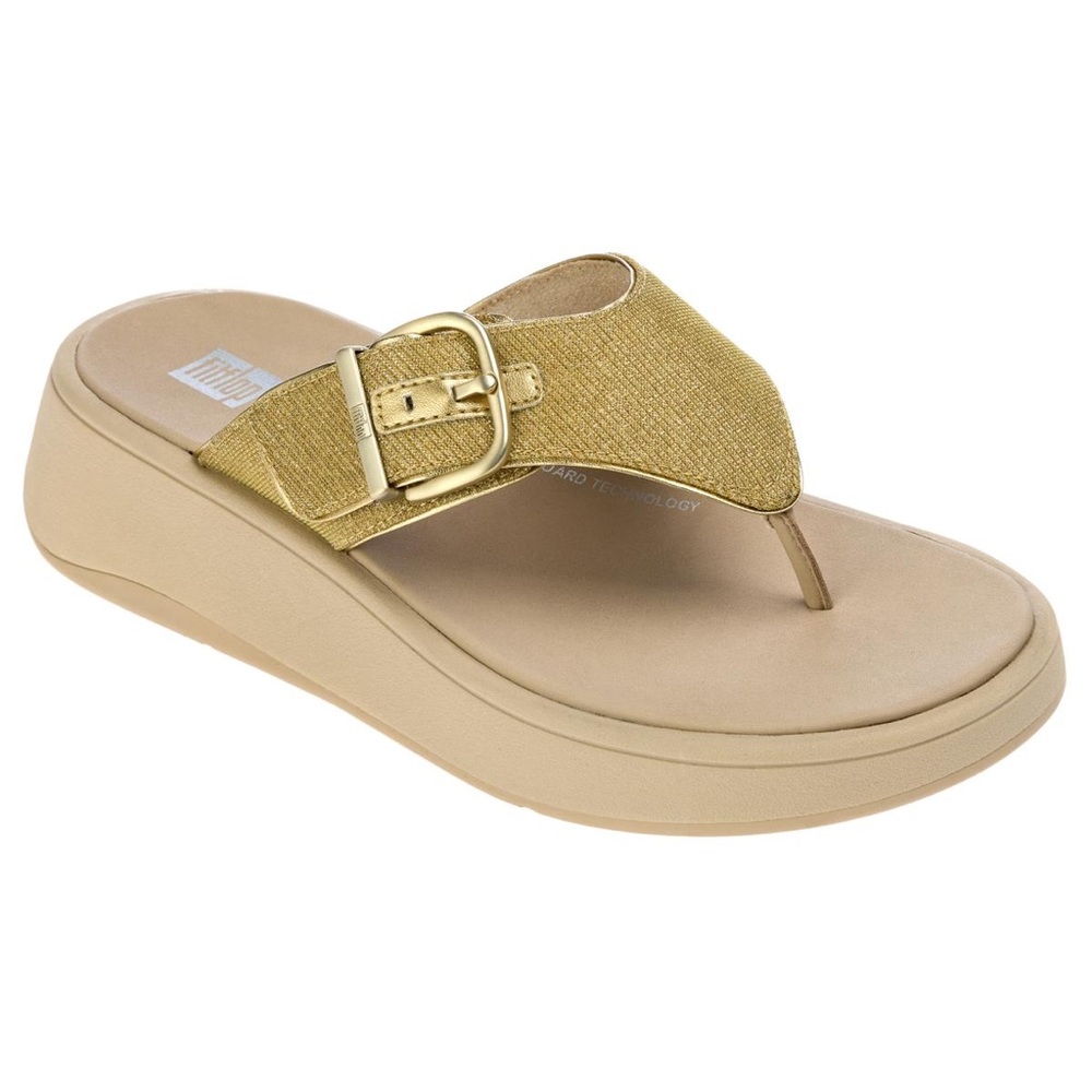 FitFlop Platino Gold F-Mode Buckle Shimmerlux Flatform Sandals